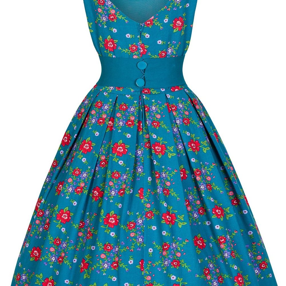 Lindybop Lana teal floral swing dress